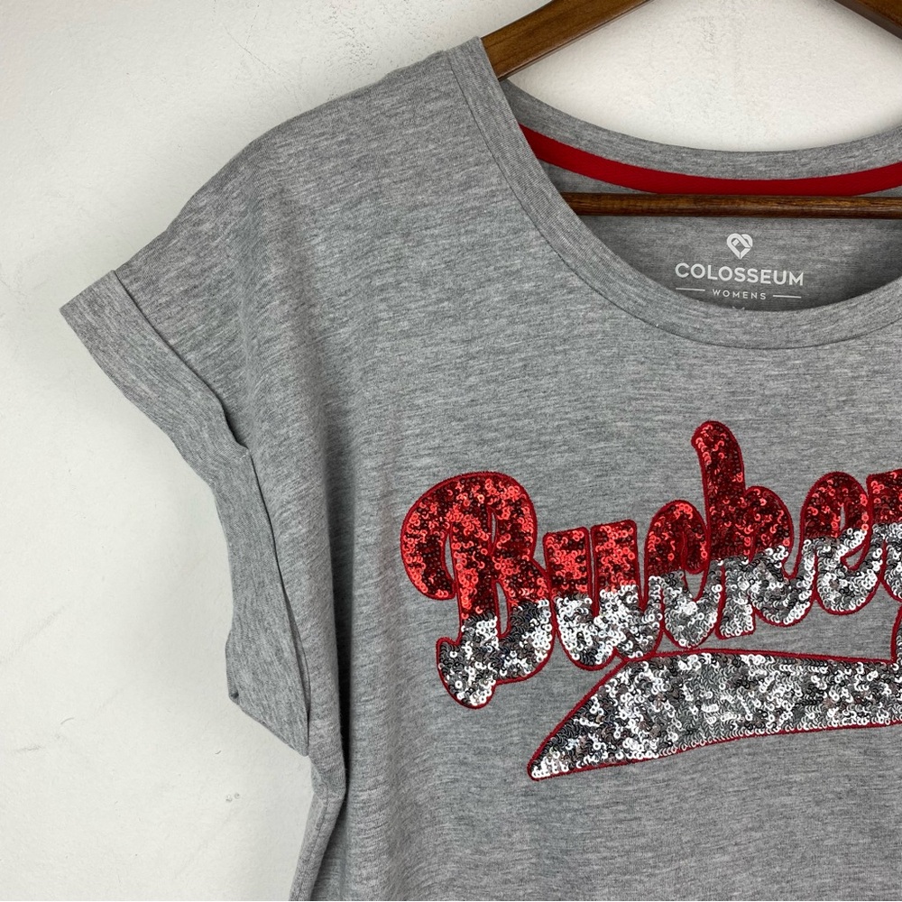 Colosseum size Medium Women’s Ohio State Buckeyes OSU Gray Short Sleeve Tee - Picture 3 of 6